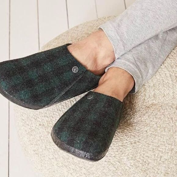 BIRKENSTOCK ZERMATT WOOL FELT PLAID TEAL MULE SLIDES GREEN EU 42 Wmns 11 Mens 9 - Picture 1 of 7